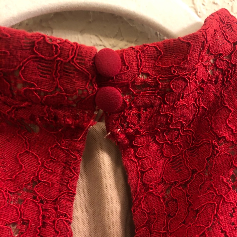 High-Neck Fancy Red Ruffled Top - Picture 4 of 6